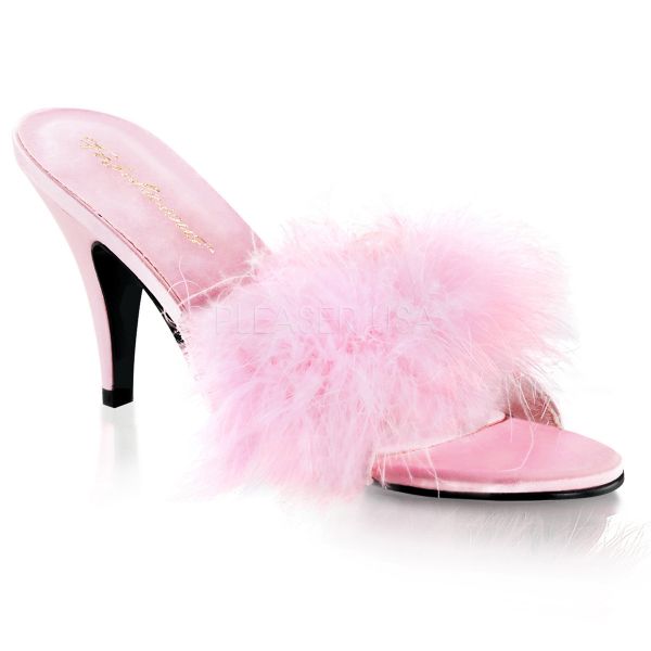 Satin Pantolette mit Marabufedern baby pink AMOUR-03